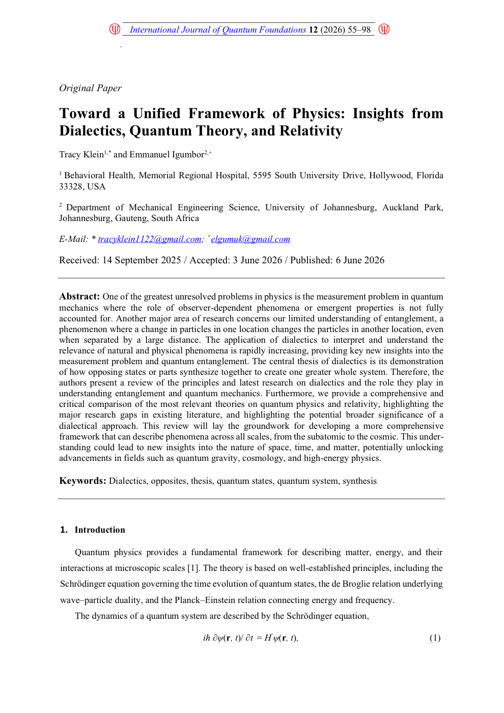 First page of Toward a Unified Framework of Physics